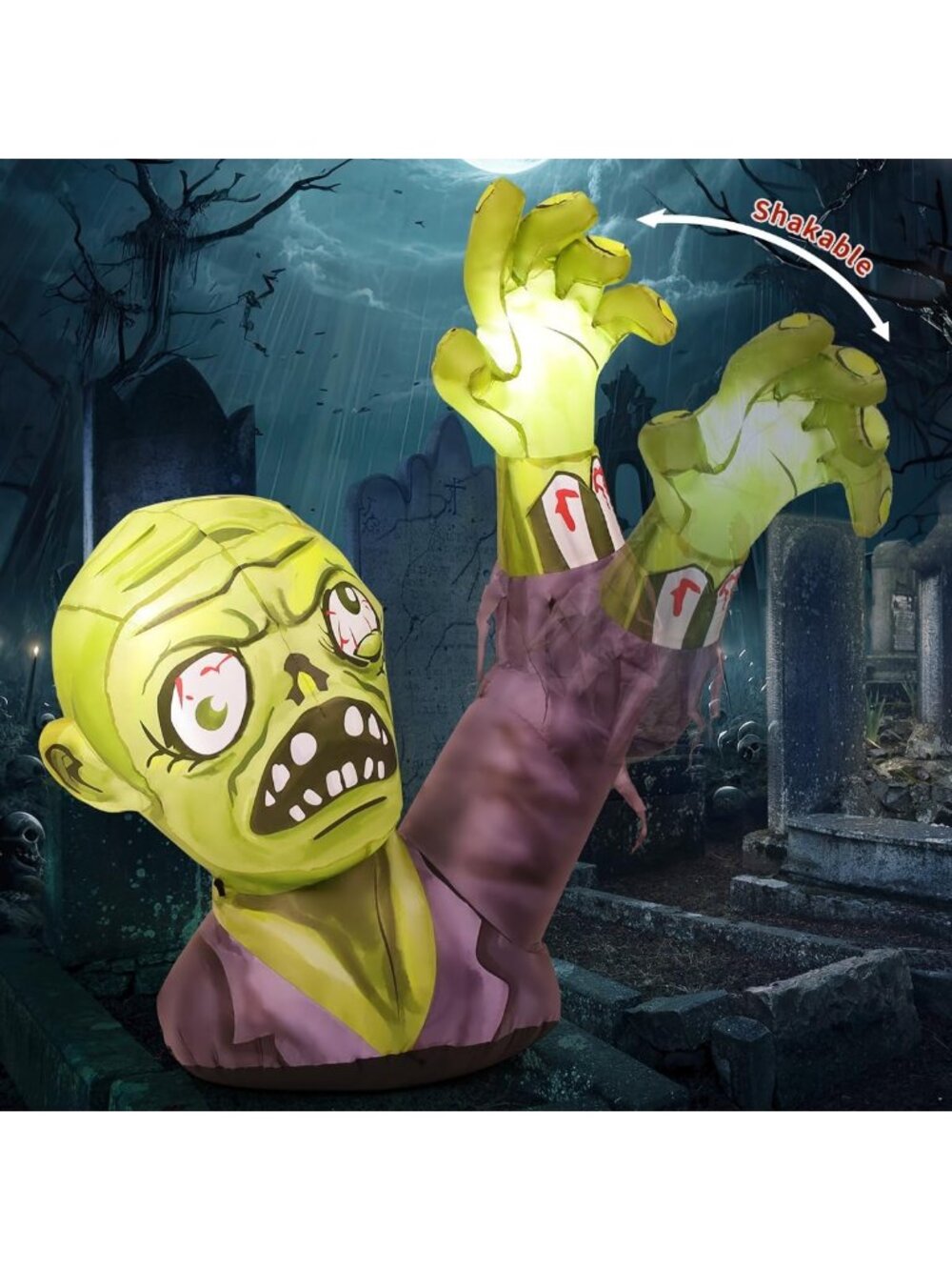 5.2 FT Halloween Inflatable Zombie Yard Decoration with LED Lights - Outdoor